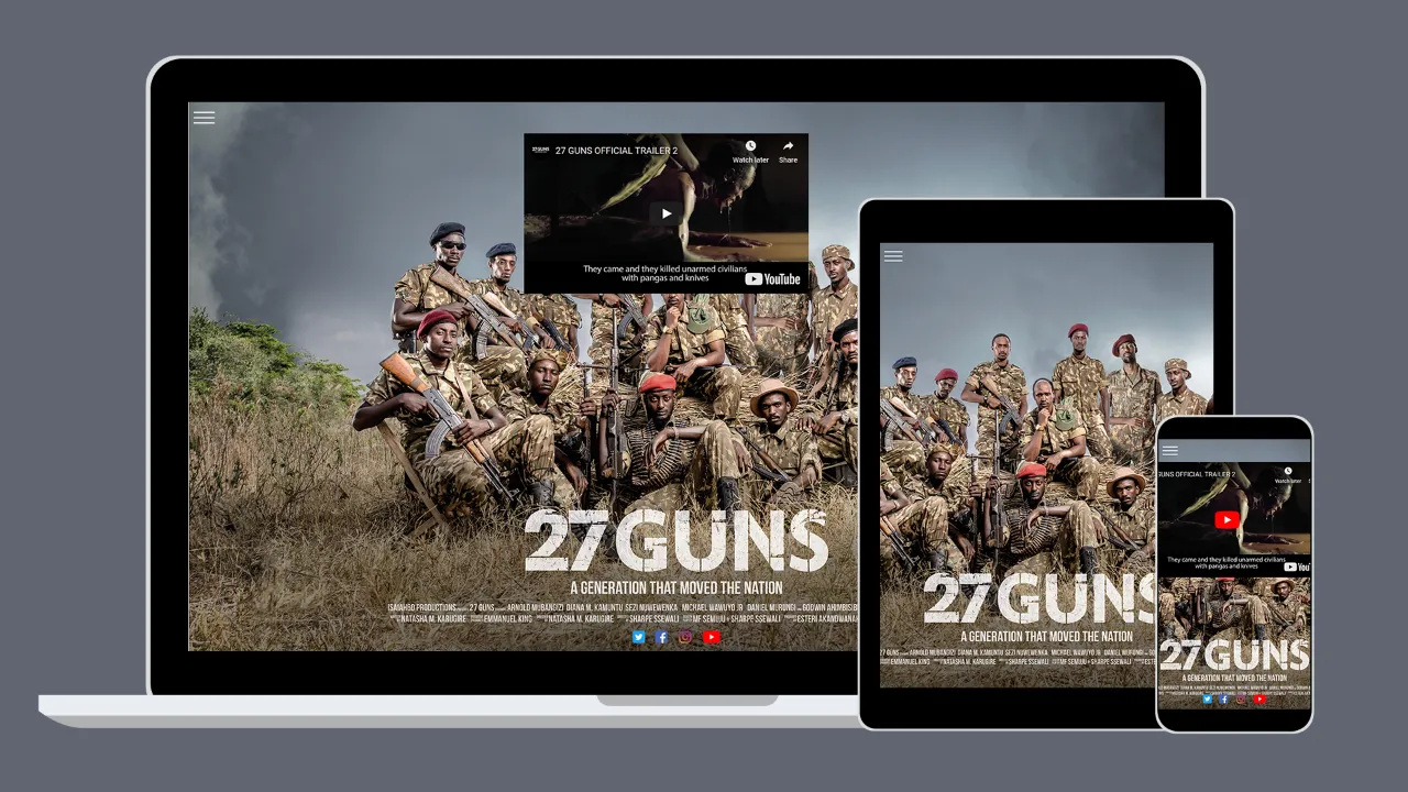 27 Guns film website on laptop, tablet and phone