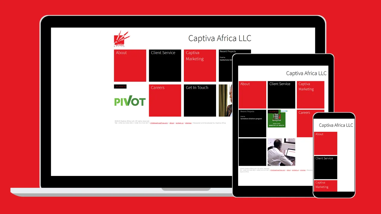 Captiva Africa website on laptop, tablet and phone